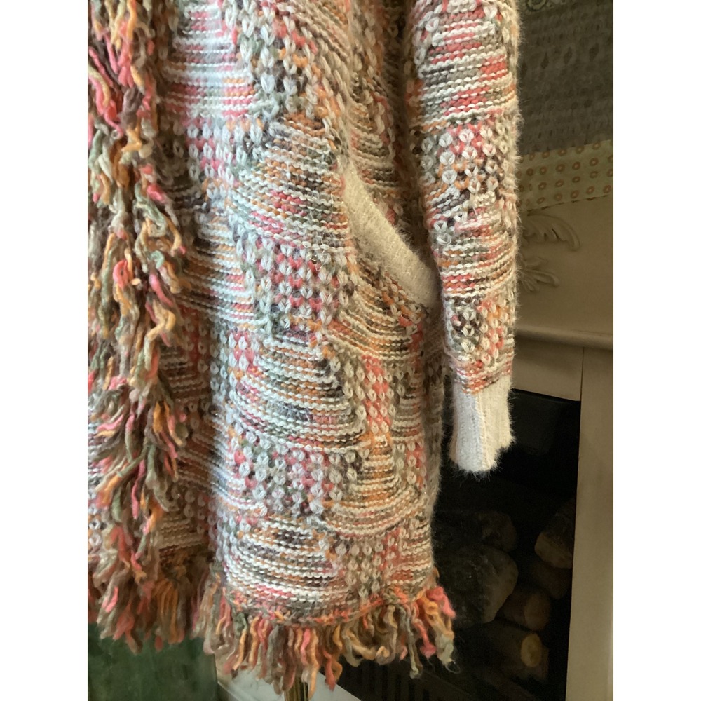 Kloth & Clover Multi Color Shaggy Fringe Longline Cardigan Sweater SM - Picture 3 of 6